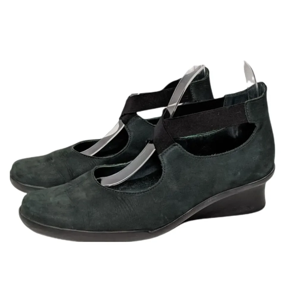 ARCHE Green Leather Cross Strap Wedge Heels 39